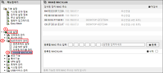 WAN용 MACVLAN 메뉴