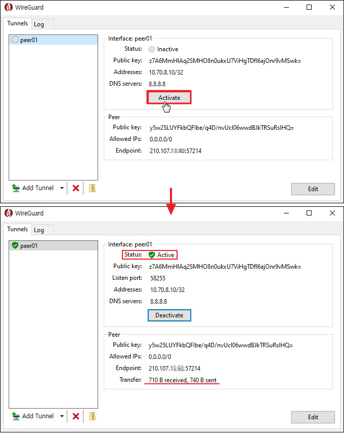 Activate로 VPN 연결