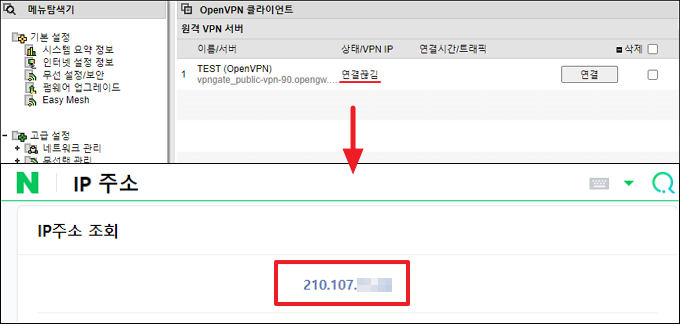 VPN 연결 전 IP 주소