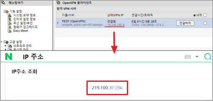 VPN 연결 후 IP 주소