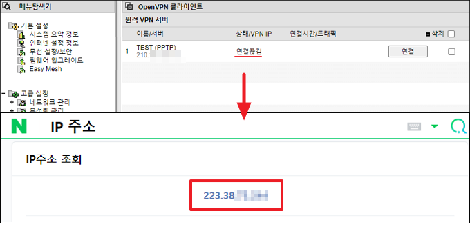 VPN 연결 전 IP 주소