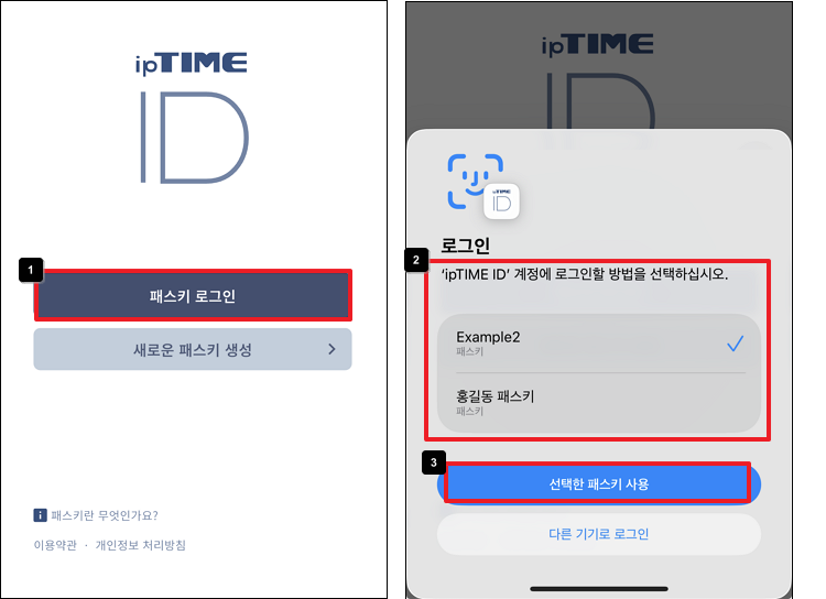 패스키 선택 로그인